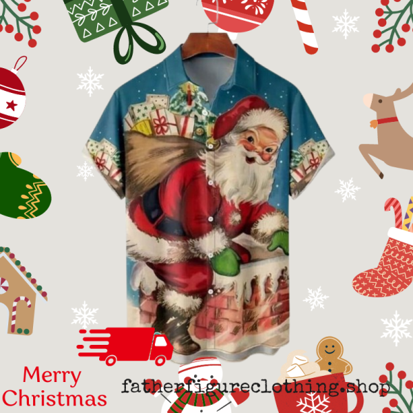 3D Santa Claus Candy Xmas Festive Mens Hawaiian Shirt For Dads