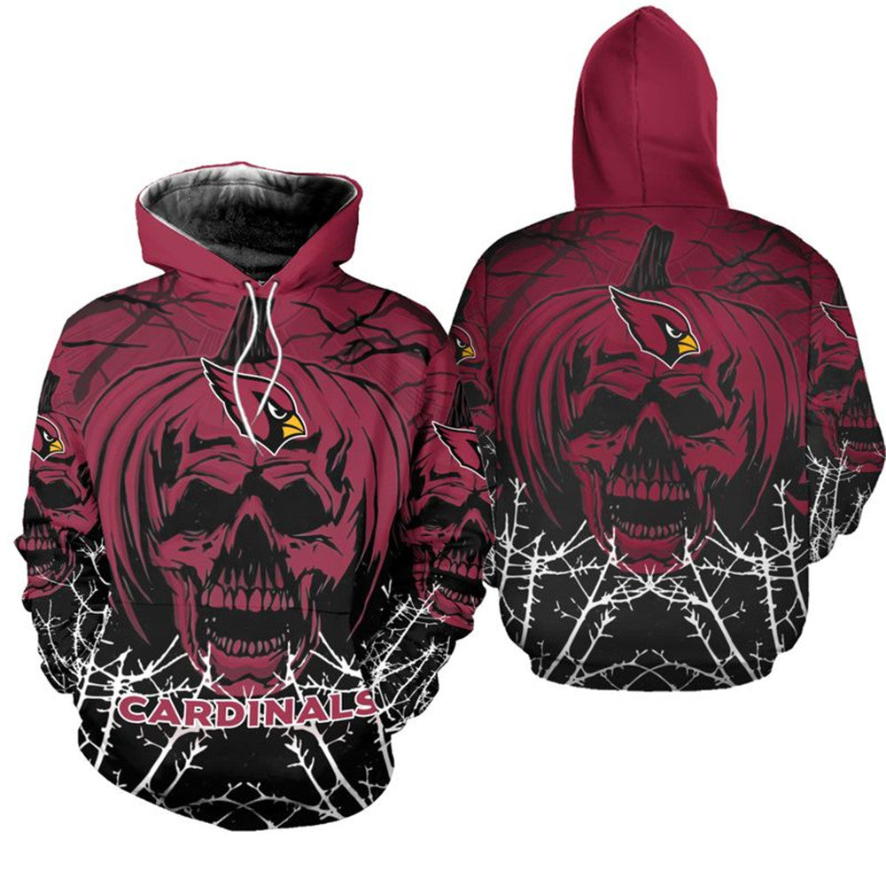 3D Nfl Printed Arizona Cardinals Skull Pumpkin Halloween Hoodies
