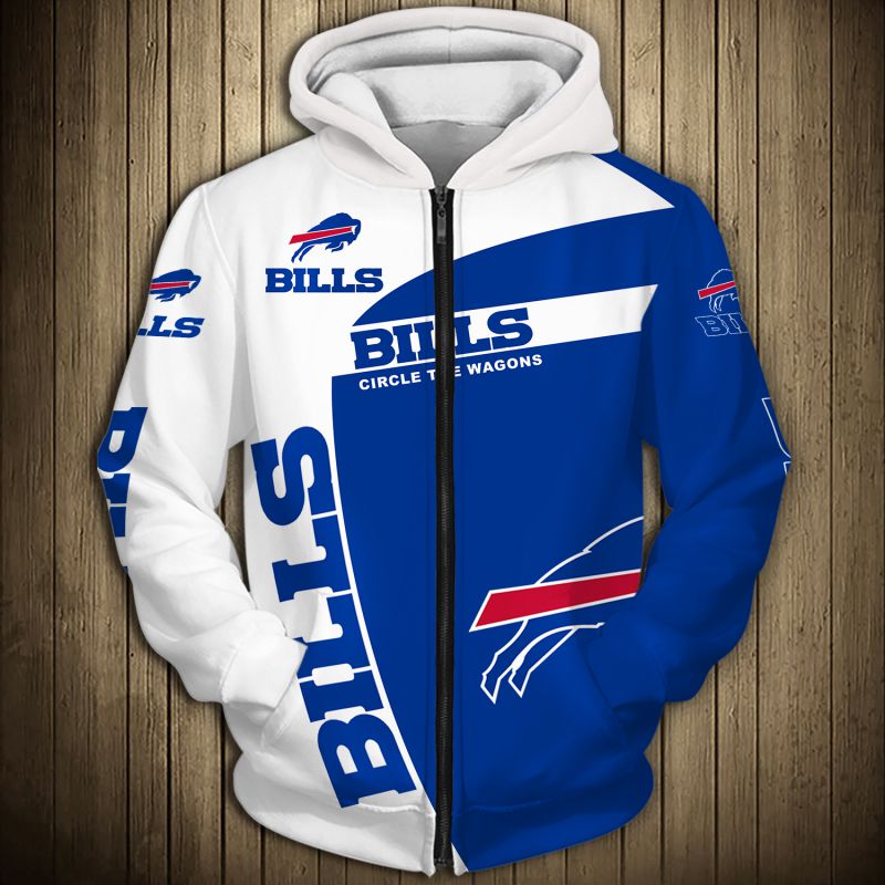 3D Nfl Printed Buffalo Bills Zip Hoodie Long Sleeve