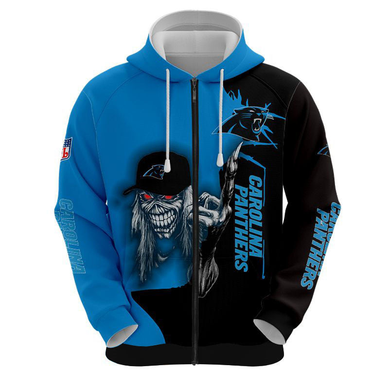 3D Nfl Printed Iron Maiden Carolina Panthers Zip Up Hoodies Pullover Hoodies