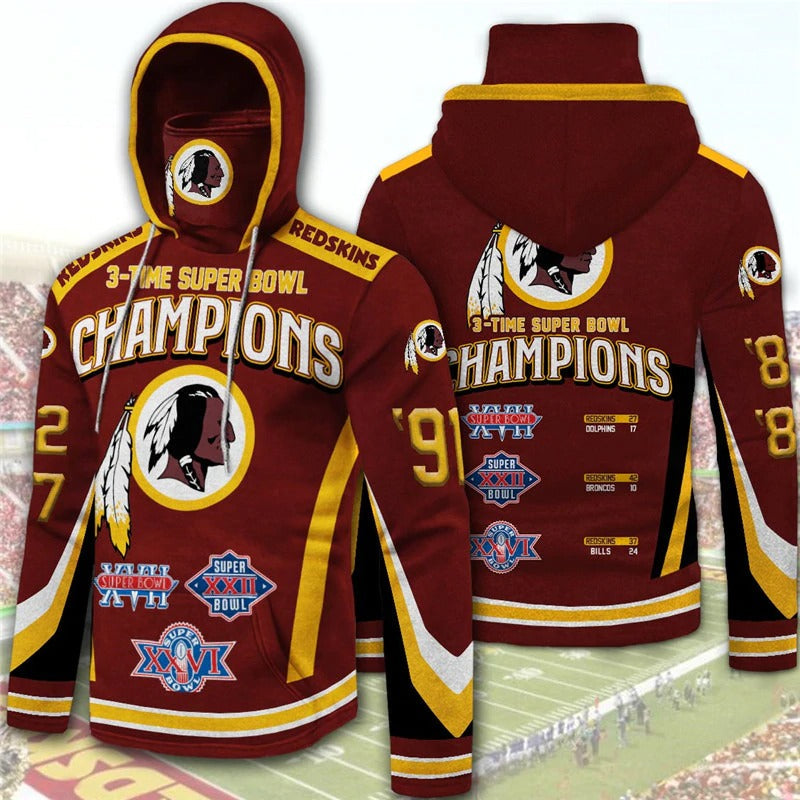 3D Nfl Printed Washington Football Team Hoodies 3 Times Super Bowl Champions