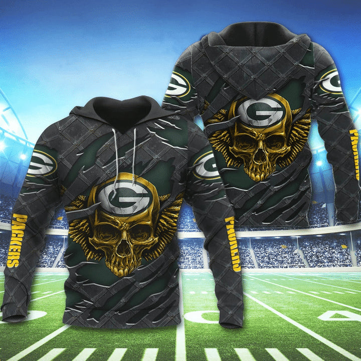 3D Skull Green Bay Packers Hoodies Nfl Printed