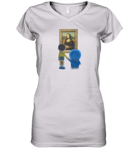 Doraemon Meets The Louvre Women039S V Neck T Shirt