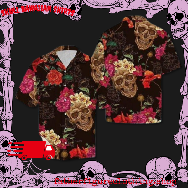 3D Enigmatic Skull Amidst Flowers Hawaiian Shirt For Dads