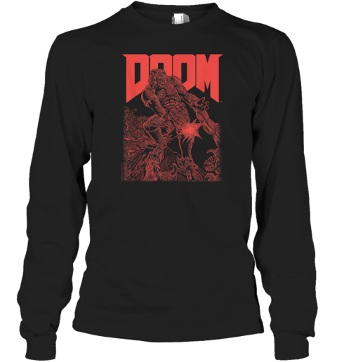 Doom Red Sketched Cover Art Retro Video Game Long Sleeve T Shirt