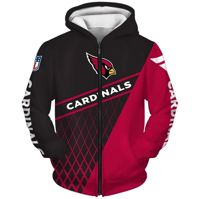 3D Nfl Printed Arizona Cardinals Zip Up Hoodie With Hooded