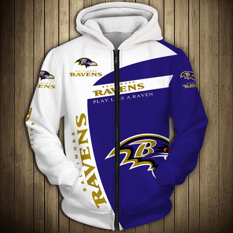 3D Nfl Printed Baltimore Ravens Zip Up Hoodie 3D Pullover Hoodies