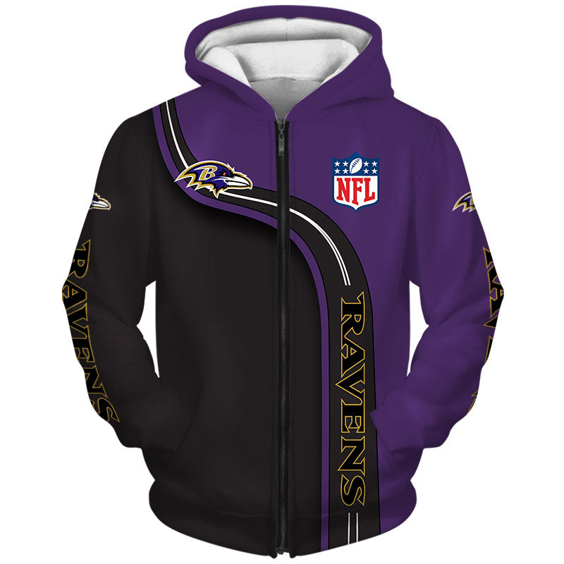 3D Nfl Printed Baltimore Ravens Zip Up Hoodies Highway Letter