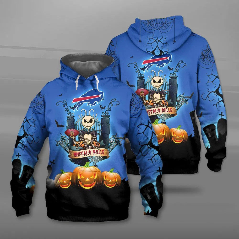 3D Nfl Printed Buffalo Bills Halloween Costume Hoodies Jack Skellington Graphic