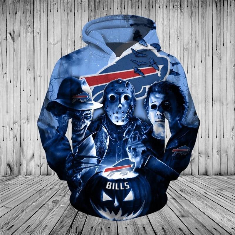 3D Nfl Printed Buffalo Bills Hoodies Halloween Horror Night Sweatshirt Pullover