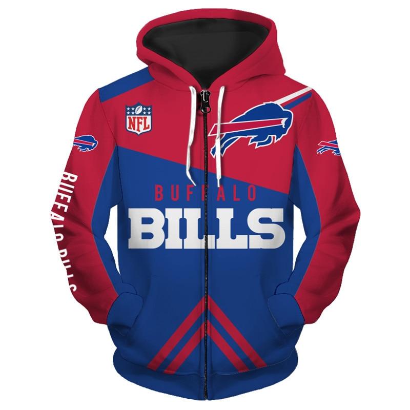 3D Nfl Printed Buffalo Bills Zip Up Hoodies Cheap Sweatshirt Long Sleeve