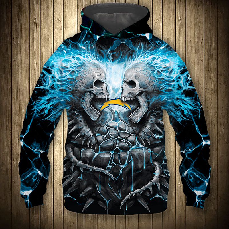 3D Nfl Printed Electric Los Angeles Chargers Skull Hoodies Halloween Hoodie