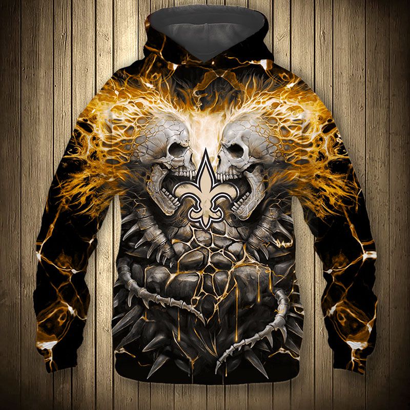 3D Nfl Printed Electric New Orleans Saints Skull Halloween Hoodie
