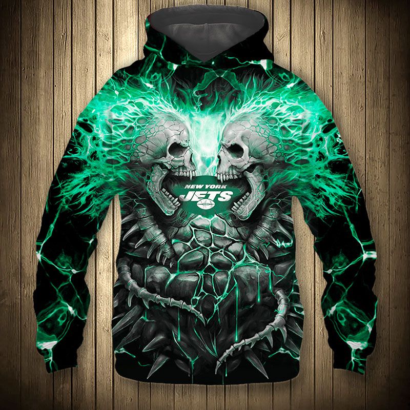 3D Nfl Printed Electric New York Jets Skull Halloween Hoodie