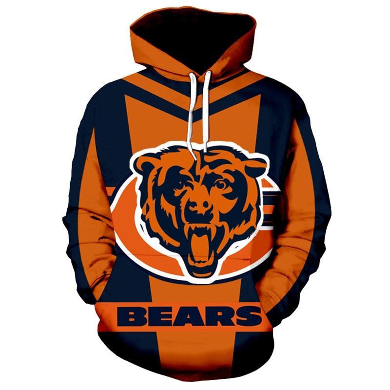 3D Nfl Printed Hot Sale Chicago Bears Hoodies Sweatshirt Cool Pullover