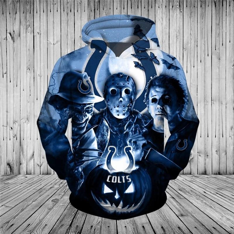 3D Nfl Printed Indianapolis Colts Hoodies Halloween Horror Night Sweatshirt Pullover