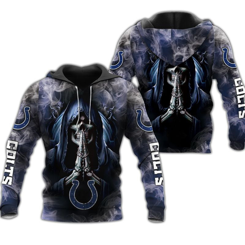 3D Nfl Printed Indianapolis Colts Skull Hoodies Background Smoke