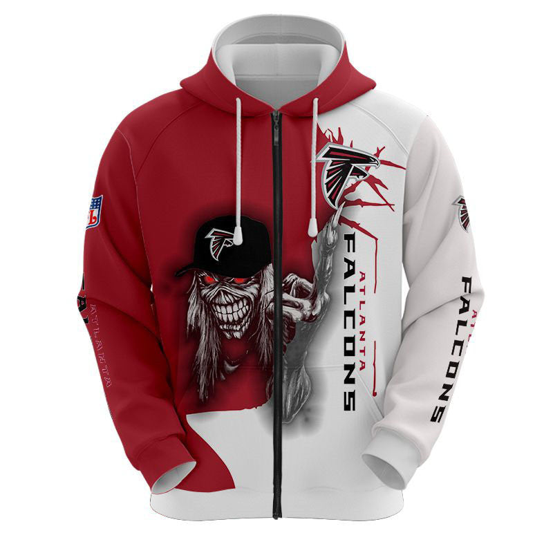 3D Nfl Printed Iron Maiden Atlanta Falcons Zip Up Hoodies Pullover Hoodies