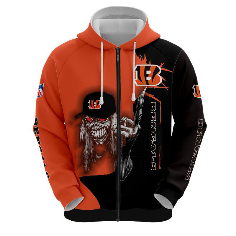 3D Nfl Printed Iron Maiden Cincinnati Bengals Zip Up Hoodies Pullover Hoodies