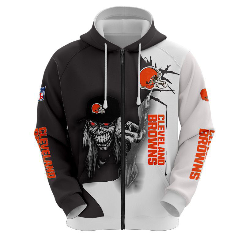 3D Nfl Printed Iron Maiden Cleveland Browns Zip Up Hoodies Pullover Hoodies