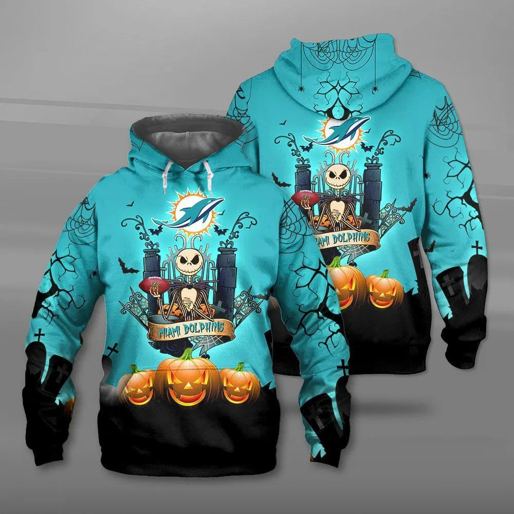 3D Nfl Printed Miami Dolphins Halloween Costume Hoodies Jack Skellington Graphic