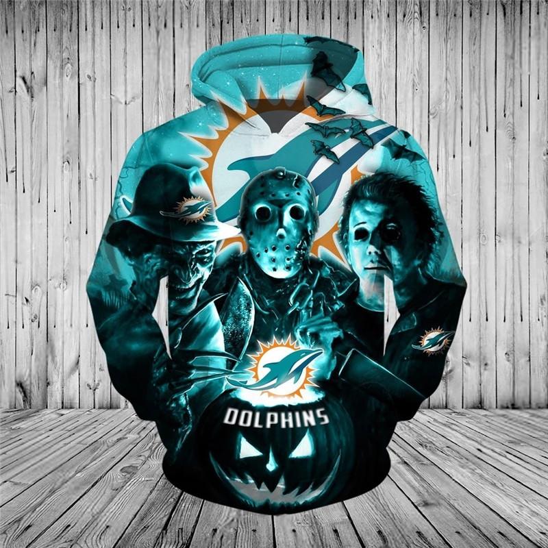 3D Nfl Printed Miami Dolphins Hoodies Halloween Horror Night Sweatshirt Pullover