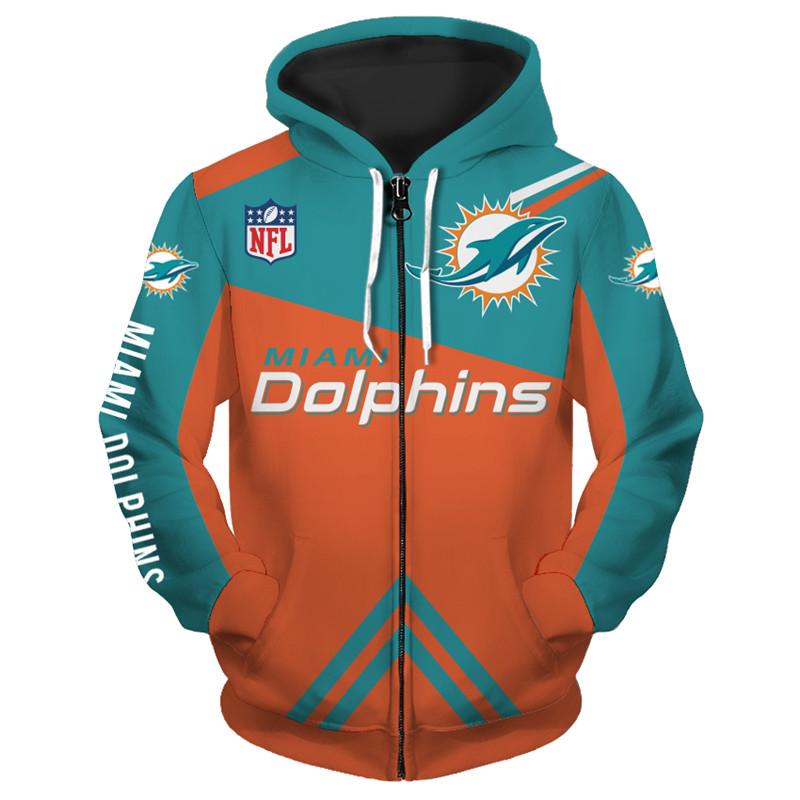 3D Nfl Printed Miami Dolphins Zip Up Hoodies Sweatshirt Pullover