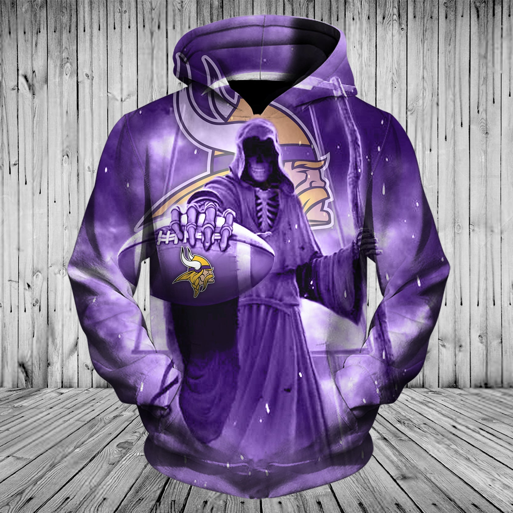 3D Nfl Printed Minnesota Vikings Mens Hoodie Death Skull Hoodies
