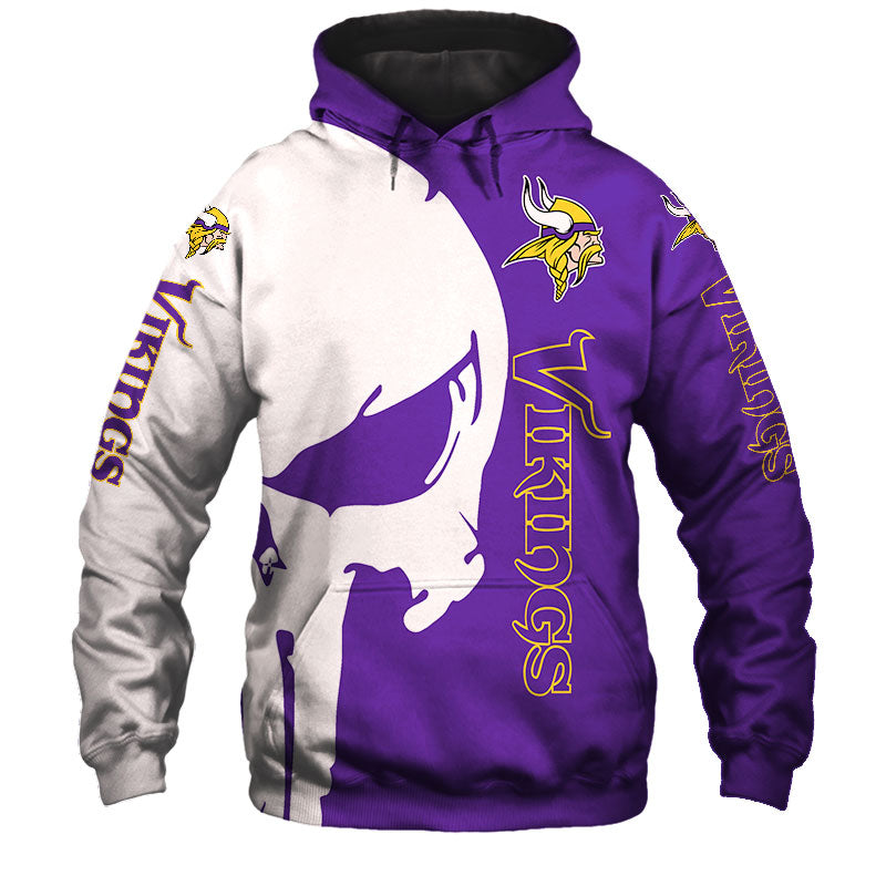 3D Nfl Printed Minnesota Vikings Skull Hoodie