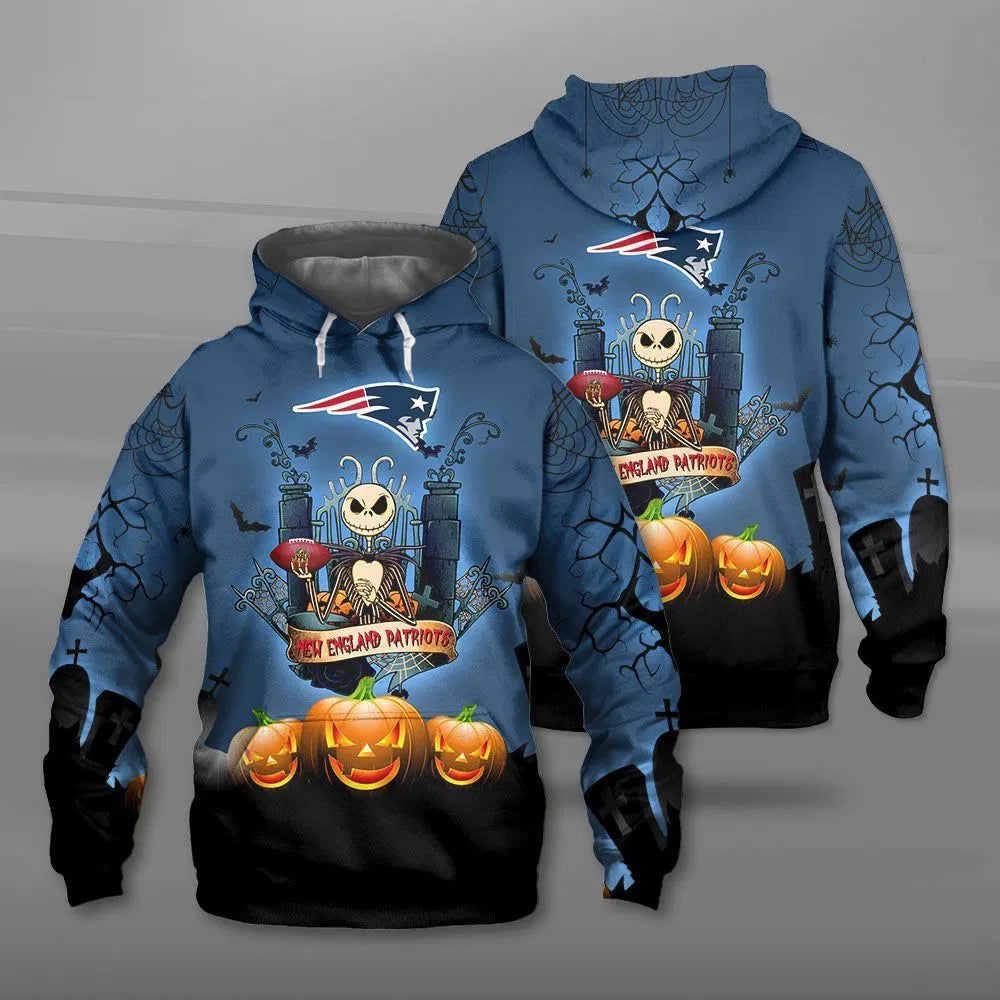 3D Nfl Printed New England Patriots Halloween Costume Hoodies Jack Skellington Graphic