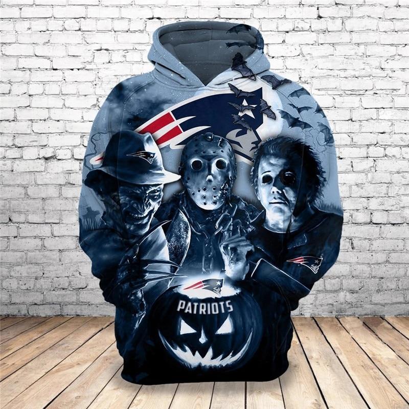 3D Nfl Printed New England Patriots Hoodies Halloween Horror Night Sweatshirt Pullover