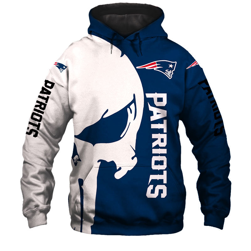 3D Nfl Printed New England Patriots Skull Hoodie Printed