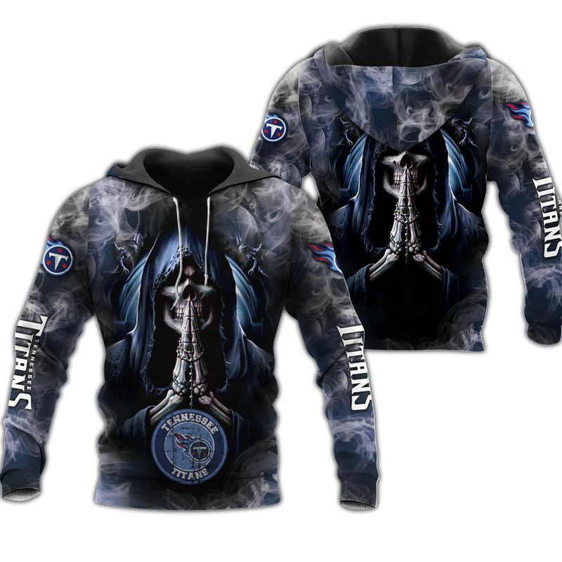 3D Nfl Printed Tennessee Titans Skull Hoodies Background Smoke