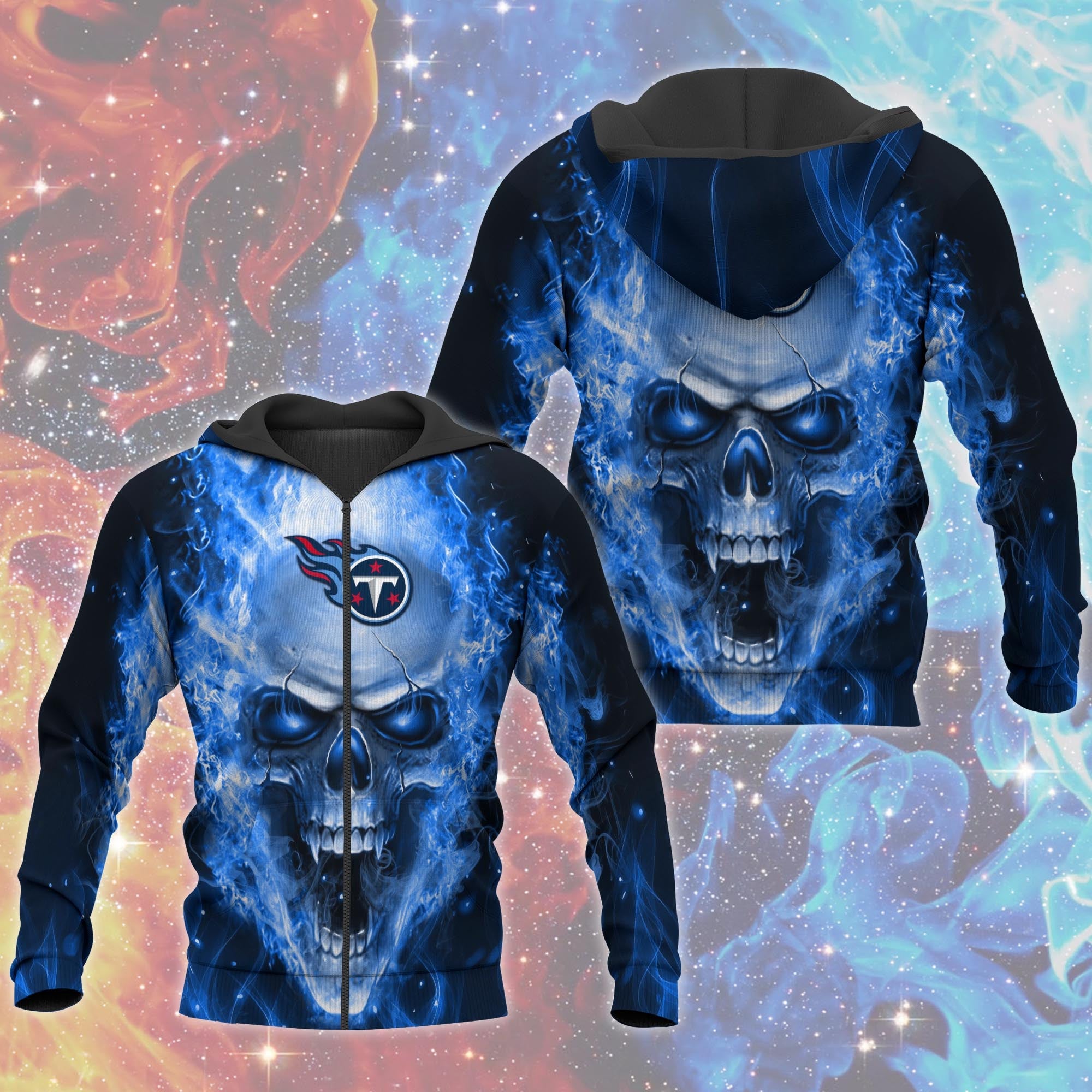 3D Nfl Printed Tennessee Titans Skull Hoodies With Zipper Pullover