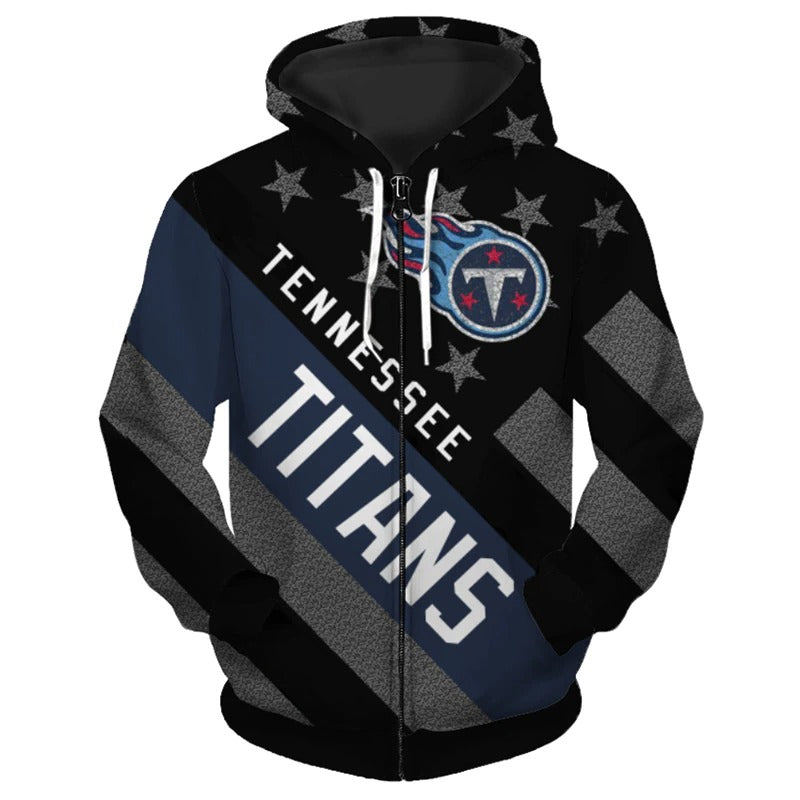 3D Nfl Printed Tennessee Titans Zipper Hoodies Striped Banner