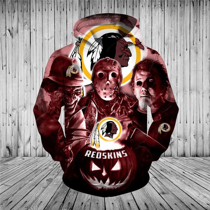 3D Nfl Printed Washington Redskins Hoodies Halloween Horror Night Sweatshirt Pullover