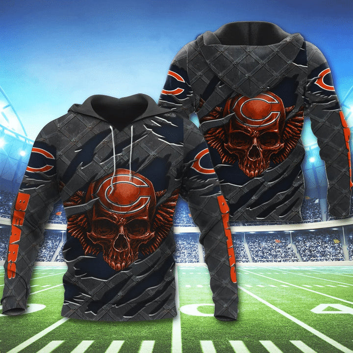 3D Skull Chicago Bears Hoodies Nfl Printed