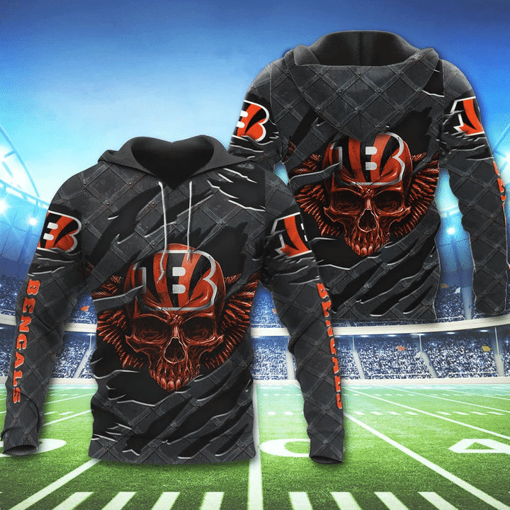 3D Skull Cincinnati Bengals Hoodies Nfl Printed