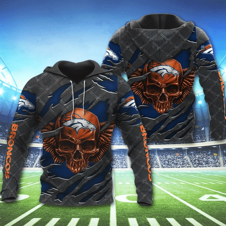3D Skull Denver Broncos Hoodies Nfl Printed