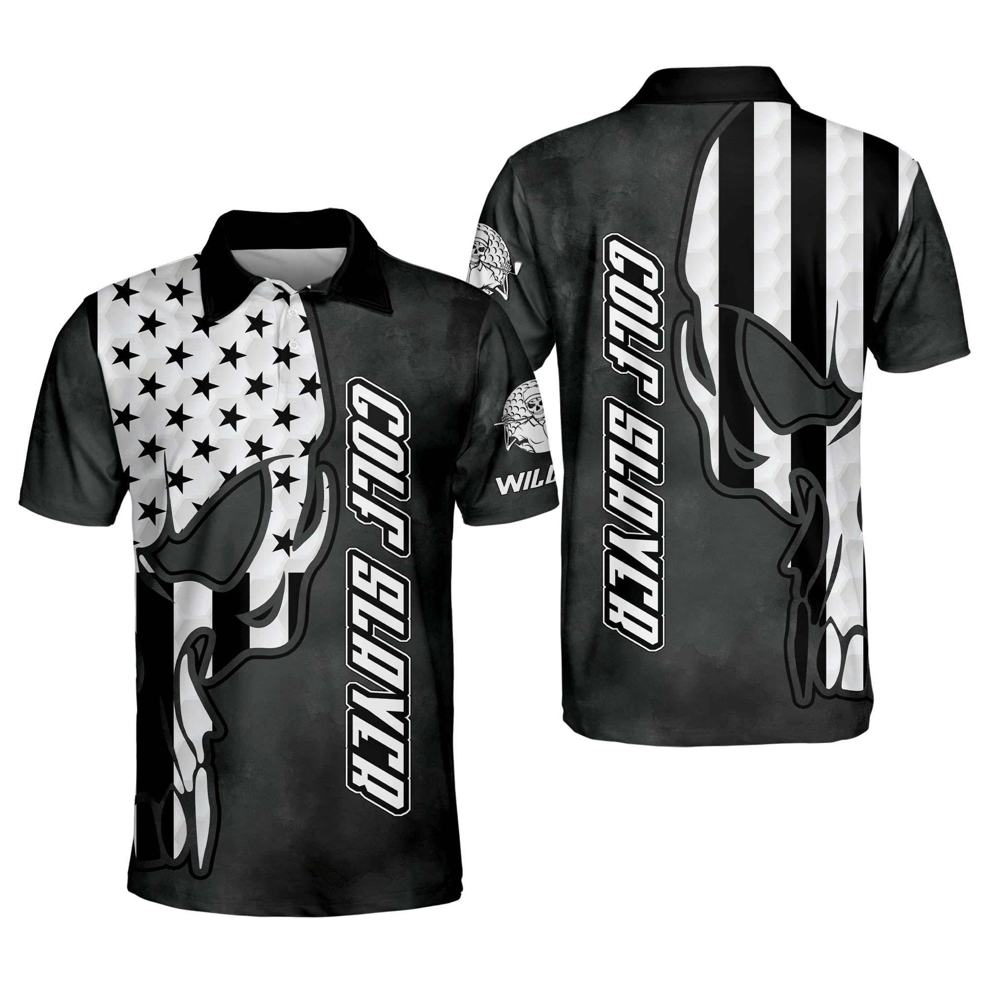 3D Skull Golf Slayer Mens Golf Polos For Dad Custom Name