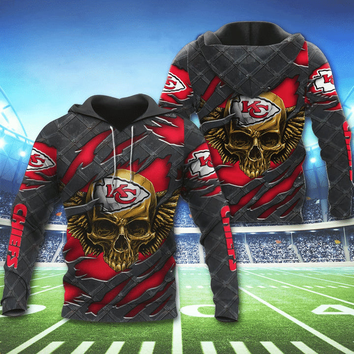 3D Skull Kansas City Chiefs Hoodies Nfl Printed
