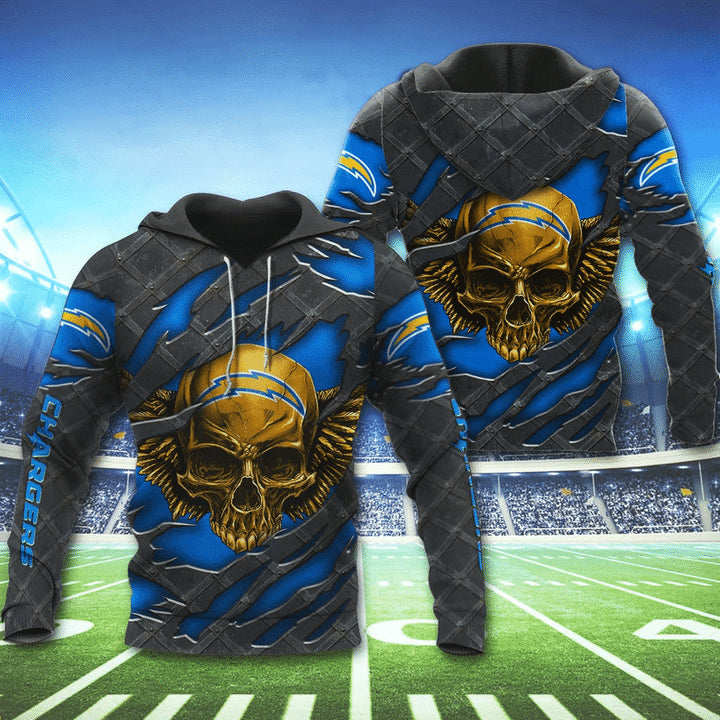 3D Skull Los Angeles Chargers Hoodies Nfl Printed