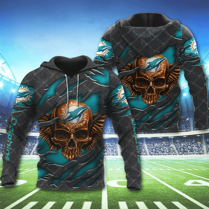 3D Skull Miami Dolphins Hoodies Nfl Printed
