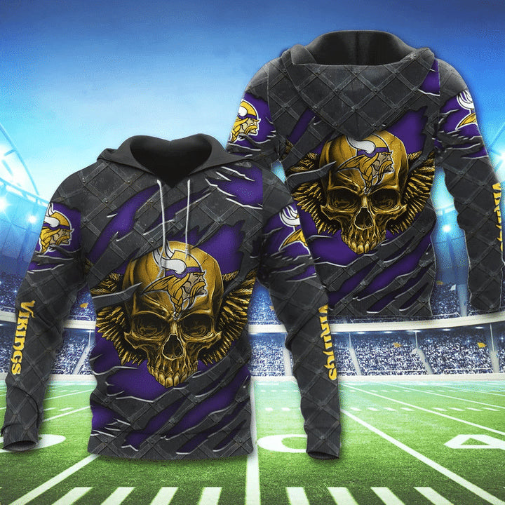 3D Skull Minnesota Vikings Hoodies Nfl Printed