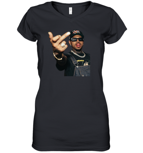Chris Brown Middle Finger Women039S V Neck T Shirt