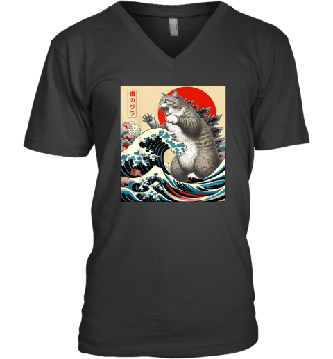 Catzilla Cat Japanese Art Funny Cat Gifts V Neck T Shirt