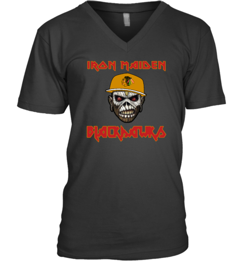 Chicago Blackhawks Iron Maiden Rock Band V Neck T Shirt