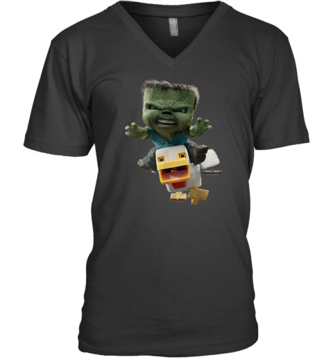 A Minecraft Movie Chicken Jockey Baby Zombie Attack V Neck T Shirt