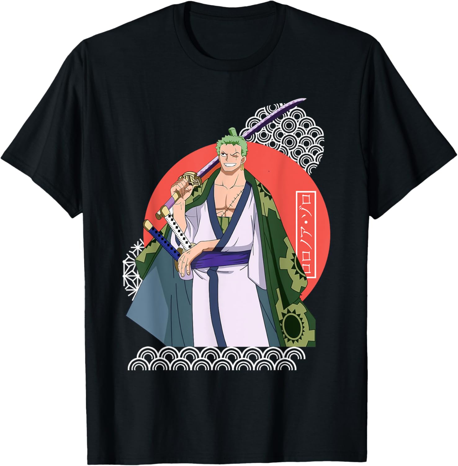Japanese Retro Art Anime Graphic T Shirt   Unisex, Black, Small, Long Sleeve, Regular Fit, Adult, Women, Girls, One Piece Zoro Graphic Tee