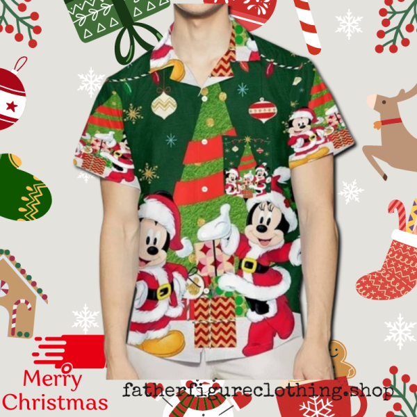 3D Mickey Minnie Hawaiian Disney Christmas Pocket Series Shirt